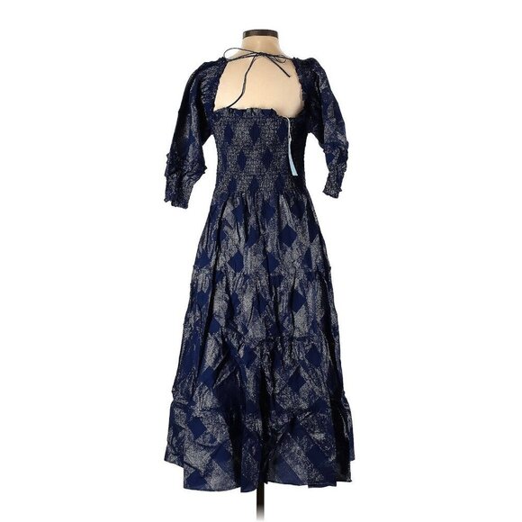 NWT Hill House Nesli Nap Dress in Navy Glitter Check Smocked Midi XS - Picture 2 of 4